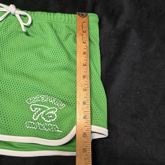 Y2K Neon Green Mesh Athletic Shorts Size L Unisex Retro Gym Drawstring Vintage - Picture 4 of 13